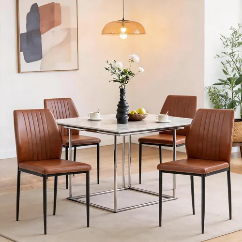 Vista 9 de Juego de 4 Sillas de Comedor, Sillas de Comedor de Madera Tapizadas, Sillas de Cocina de Tela Moderna de Mediados de Siglo con Patas de Metal, Tela