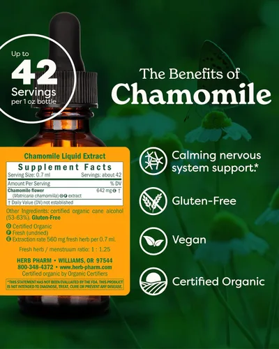 Vista 2 de Herb Pharm Extracto líquido de manzanilla: USDA Orgánico Apoyo calmante del sistema nervioso, suplemento de manzanilla de apoyo al estrés