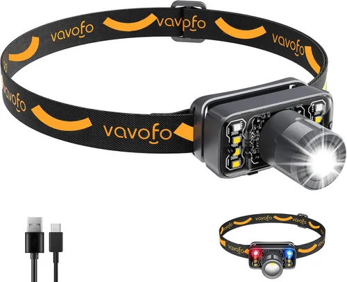 Vista 8 de VAVOFO Paquete de 2 linternas LED para faros delanteros, 500 lúmenes, recargable, impermeable, con luz blanca brillante + roja, atenuación continua