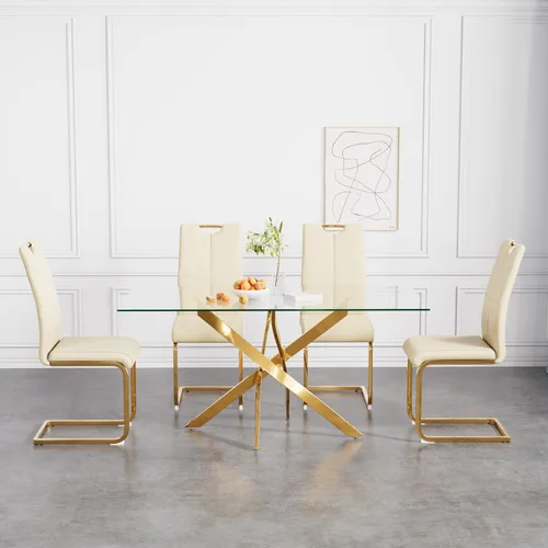 Vista 44 de Juego de mesa de comedor de 36 pulgadas para 4, moderna parte superior cuadrada de vidrio templado, mesa de patas de acero inoxidable con acabado