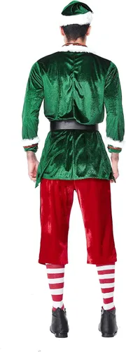Vista 2 de GRAJTCIN Disfraz de elfo de Navidad para hombre, 6 piezas de disfraz de elfo verde ayudante de Papá Noel para hombre