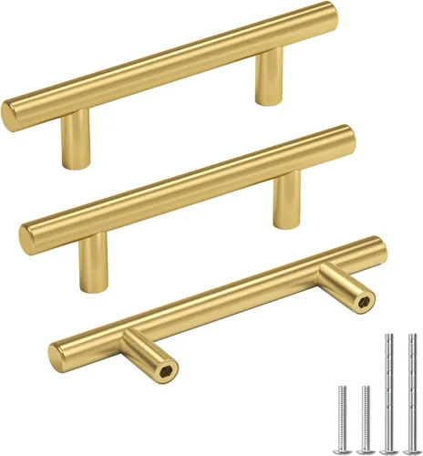 Vista 20 de Goldenwarm Paquete de 15 manijas doradas de 2-1/2 pulgadas, tiradores de gabinete de latón cepillado, manijas doradas para cajones de cocina