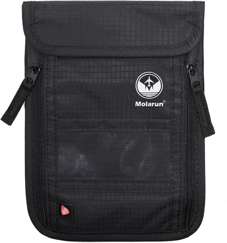 Vista 4 de RFID Bloqueo Stash Cuello Billetera, Pasaporte Titular Bolsa De Viaje Para Mujeres Hombres - Negro, Negro -, Cartera Rfid