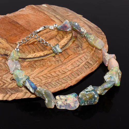 Vista 4 de InfinityGemsArt Pulsera de piedra natural, ópalo negro crudo, piedras preciosas ásperas delicadas hechas a mano, piedra natal, piedras curativas