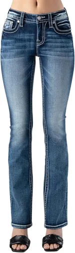 Vista 2 de Miss Me Women's Mid-Rise Tropical Fleur De Lis Embellished Bootcut Jeans