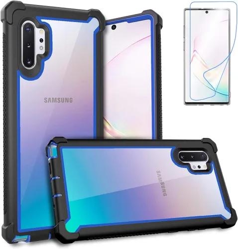 Vista 9 de Funda para Samsung Galaxy Note 10 Plus con protector de pantalla, carcasa protectora híbrida de doble capa a prueba de golpes de acrílico para Negro
