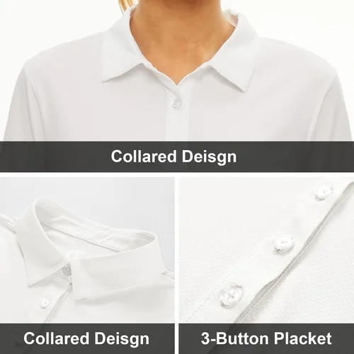 Vista 4 de Camisa polo de golf de manga larga para mujer, con protección solar UPF50+, absorbe la humedad, secado rápido