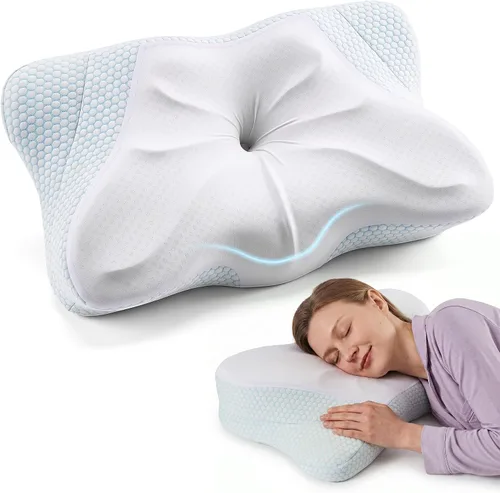 Vista 16 de Sweetcrispy Almohada cervical para cuello y hombro, almohadas ergonómicas de espuma viscoelástica, contorno lateral para adultos, soporte ortopédico