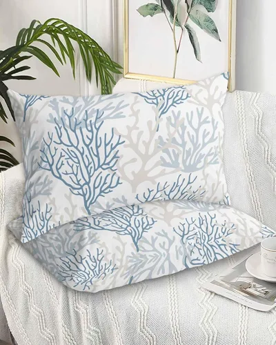 Vista 18 de DecorLovee Juego de 2 fundas de almohada de playa de verano, tamaño estándar, material de microfibra, oceánico, costero, aguamarina, beige, funda