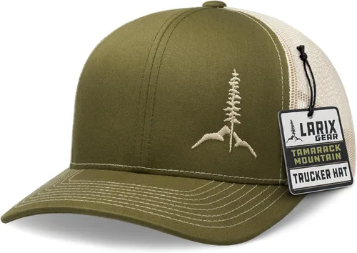 Vista 15 de Larix Hats for Men, Trucker Hat Men, Tamarack Mountain, Mesh Snapback Negro/ Gris