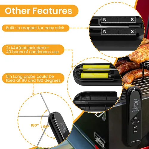 Vista 7 de Circrane Termómetro digital de lectura instantánea, pantalla LED brillante con dígitos enormes y alarma, termómetro de carne para asar a