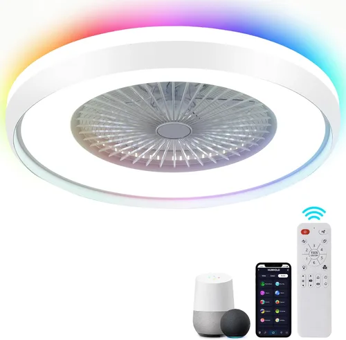 Vista 10 de Ventilador de techo sin aspas de 24 pulgadas con control remoto de luz, ventiladores de techo LED inteligentes con control de aplicación, ventilador