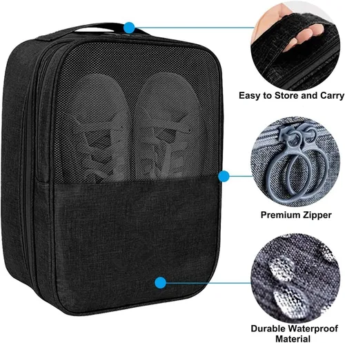 Vista 4 de Bolsas para viajes, paquete de 2, bolsa grande para zapatos con capacidad para 3 pares de zapatos para viajes, bolsa portátil para zapatos y bolsa