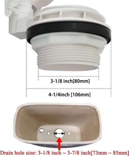 Vista 3 de Conjunto de válvula de descarga con aleta y cadena, compatible con el modelo de dos piezas de inodoro American Standard Cadet 3, se adapta al