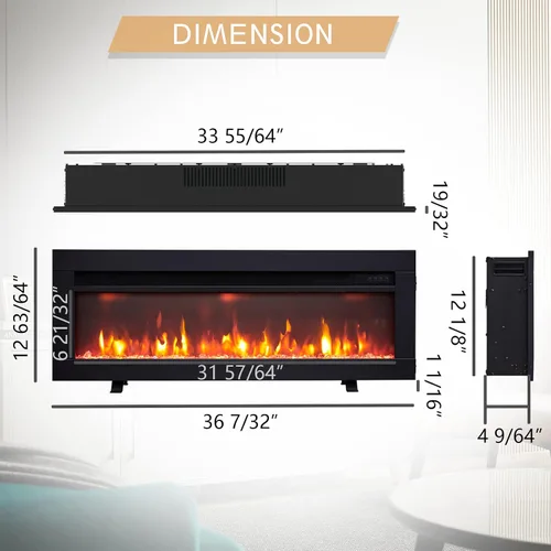 Vista 4 de Efiretric® Arthur - Chimenea eléctrica 3 en 1 de 36 pulgadas de ancho (EF456), independiente, montaje en pared, empotrada, efecto de llama de 9