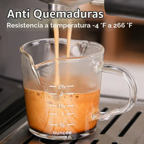 Vista 2 de Vaso de chupito espresso de 3 onzas con boquilla doble Barista con mango de vertido (paquete de 2)