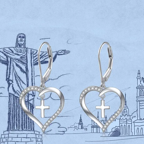 Vista 3 de Aretes de plata fina 925 en forma de corazón colgante para mujeres y niñas.