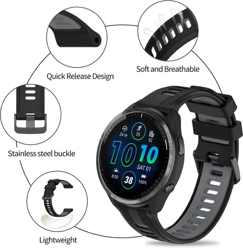 Vista 2 de Compatible con las correas de reloj Garmin Forerunner 965, correa deportiva de silicona suave de repuesto para Garmin Forerunner 965 Band