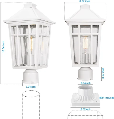 Vista 2 de Darkaway Luces de poste grandes para exteriores de 17 pulgadas + adaptador de luz de poste, postes de lámpara con iluminación exterior de vidrio