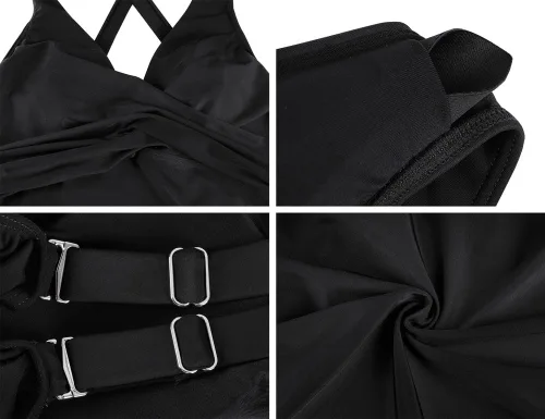 Vista 6 de Cindy's aunt Tankini con aros para mujer, parte superior fruncida con espalda cruzada, con control de abdomen, sin parte inferior
