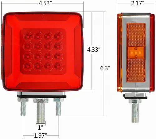 Vista 4 de Partsam Par de Luces de Señal de Giro de Guardabarros de Pedestal Cuadrado de Doble Cara Halo Resplandeciente Triple Stud, Ámbar/Rojo Cuadrado 47