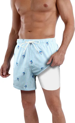 Vista 60 de Traje de baño para hombre con forro de compresión de secado rápido de 5.5 pulgadas con forro tipo bóxer amarillo (1-Yellowstar)