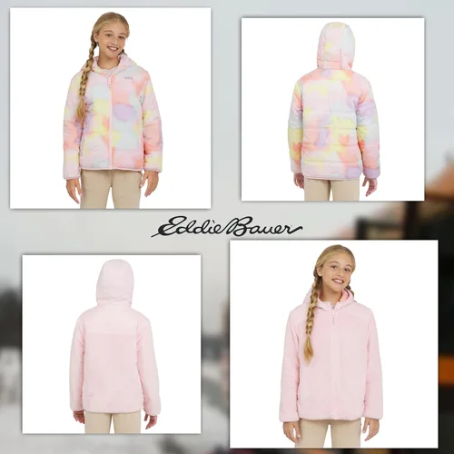 Vista 6 de Eddie Bauer Deer Harbor - Chaqueta acolchada reversible con forro de piel sintética para niñas Rubor
