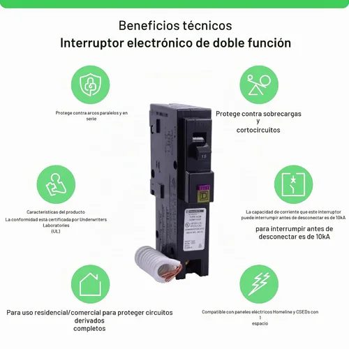 Vista 2 de Square D by Schneider Electric Square D - HOM115DFC Homeline - Disyuntor de doble función de 15 amperios, formato de 1 pulgada