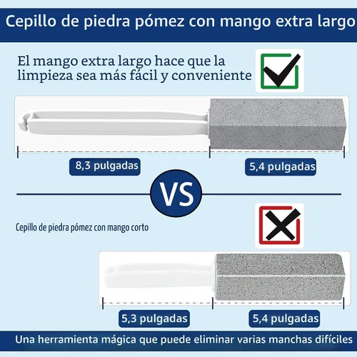 Vista 2 de Paquete de 2 piedras pómez para limpieza de inodoros, mango extra largo para quitar el anillo del tazón, piscina, baño, cepillo de inodoro Gris