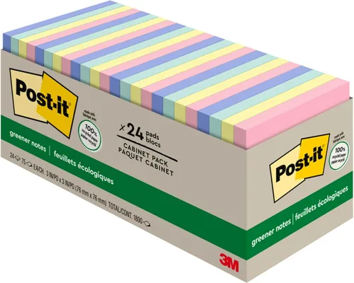Vista 10 de 3M 654R24CPAP Post-It Greener Notes - Paquete de gabinete de notas verdes, 3 x 3, colores Helsinki, 24/PK
