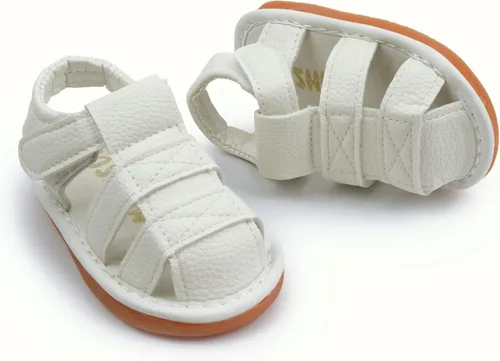 Vista 2 de WILLFUN Sandalias chirriantes de verano para bebé, niño, niña, suela de goma de primera calidad, puntera cerrada, antideslizantes, zapatos