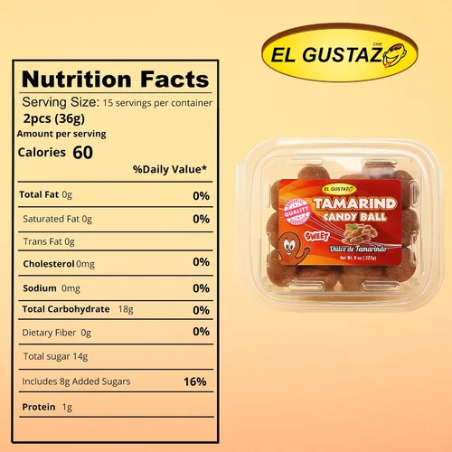 Vista 2 de El Gustazo Caramelos de bolas de tamarindo, Dulce de Tamarindo Natural, sabor dulce y picante, paquete de 8 onzas