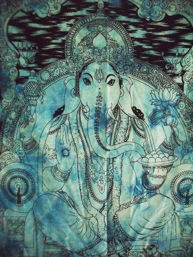Vista 2 de Traditional Jaipur Póster de Lord Ganesha de teñido anudado, decoración de pared india, tapiz hippie, bohemio para colgar en la pared, decoración