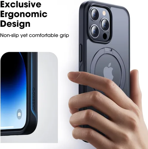Vista 8 de CASEKOO- Funda para iPhone 15 Pro, c/soporte magnético invisible [protecc. militar contra caídas] [compatible c/MagSafe], a prueba de impactos, Negro