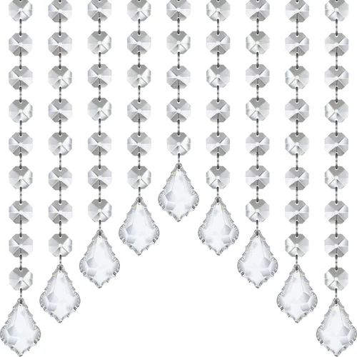 Vista 4 de Jishi - Guirnalda de cristal de 10 m, hebras de cuentas de cristal colgantes para decoración de candelabros, centros de mesa para fiestas de boda