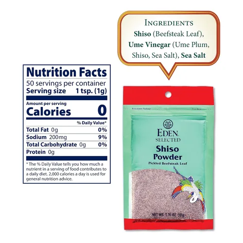 Vista 2 de Eden Shiso Leaf Powder, fabricado tradicionalmente en Japón, hoja de carne en escabeche, 1.76 onzas