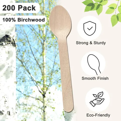 Vista 6 de 1000 cucharas de madera desechables, cucharas de bambú natural de 6.3 pulgadas, compostables y biodegradables, ideales para comer, manualidades