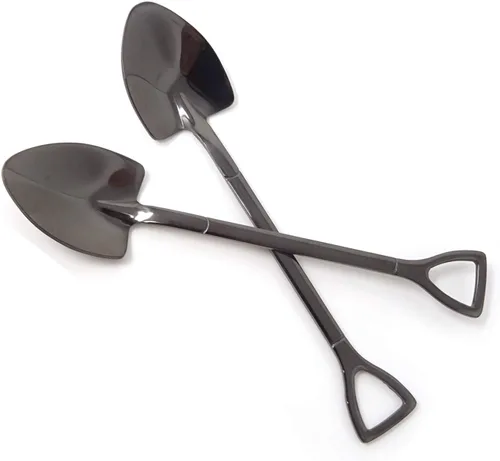 Vista 3 de Honbay 4 cucharas de postre de helado de café con forma de pala de oro de acero inoxidable para el hogar y fiesta (dorado) (negro)