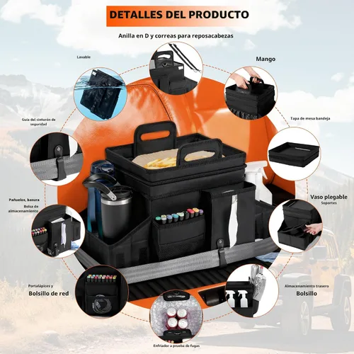 Vista 5 de LUVHOMEE Organizadores de coche y almacenamiento para asiento trasero y asiento delantero, organizador plegable para automóvil con correa