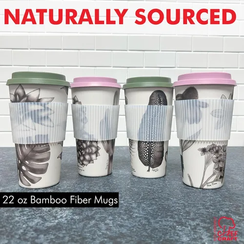 Vista 2 de Chef Craft Taza de viaje de fibra de bambú ecológico, juego de 4 piezas, 22 onzas, natural