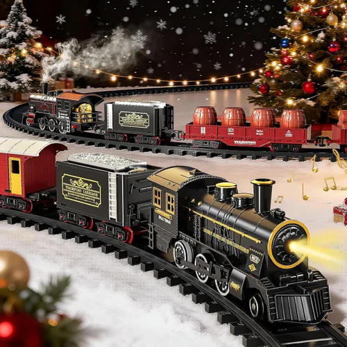 Vista 7 de Conjunto de Tren para Niños Pequeños de 2-4 años, Trenes Eléctricos con Vía, Humo, Luz, Sonido y Escena, Conjuntos de Tren de Navidad para Alrededor