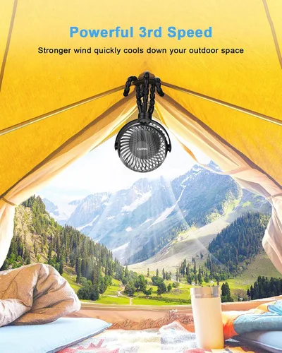 Vista 8 de Coohea Ventilador de cochecito con clip para bebé, funciona con batería recargable de 4000 mAh, trípode flexible, 3 velocidades de viento, rotación
