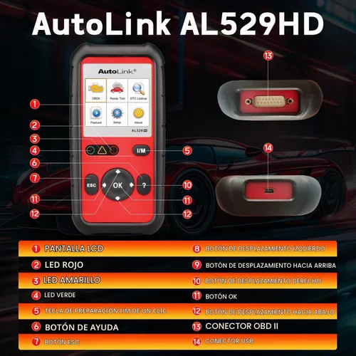 Vista 8 de Autel AutoLink AL529HD, lector de código de vehículo, escáner de código AL529 OBD2 avanzado, AutoVIN lectura de códigos mejorados