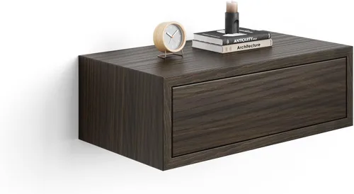Vista 15 de Mobili Fiver, Mesita de Noche Flotante Riccardo, Madera de Fresno Negra, Fabricado en Italia