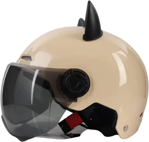 Vista 11 de Casco vintage para motocicleta para adultos, con visera solar, diseño retro con orejas de gato, casco de ciclomotor ligero abierto para hombres