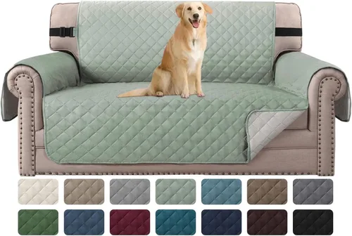 Vista 12 de H.VERSAILTEX Funda de sofá resistente al agua para sofá de 3 cojines, reversible, protector de muebles acolchado con correa elástica, funda de sofá