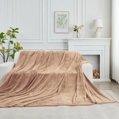 Vista 22 de FY FIBER HOUSE Manta de Vellón para Sofá 300GMS Súper Suave de Felpa Difusa Mantas y Cobijas para Sofá Cama Oficina, 40x50 Pulgadas, Beige