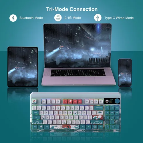 Vista 4 de Womier - Teclado mecánico inalámbrico M87 Pro con pantalla OLED a color y perilla de 75%, teclado mecánico inalámbrico Bluetooth2.4GUSB-C, teclado