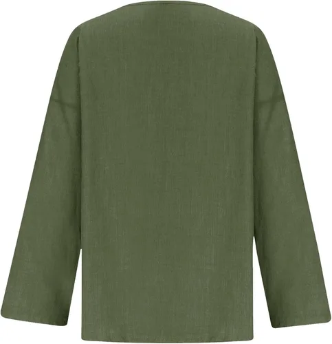 Vista 5 de NEBZCIV Cotton Linen Tops Long Sleeve for Women Autumn Loose Fit Sweatshirt Casual V Neck Plain Pullover