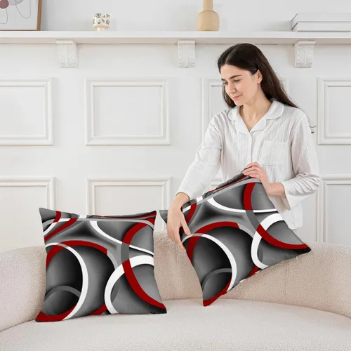 Vista 3 de Castle Fairy Fundas de almohada modernas con estampado de líneas geométricas de doble cara de 16 x 16 pulgadas, fundas de almohada de espirales
